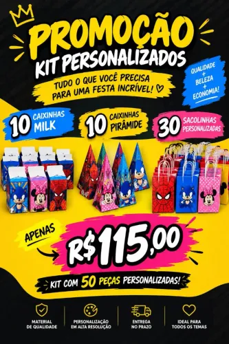 Promoção ? 115 R$ o kit festa acompanha 50 lembrancinhas