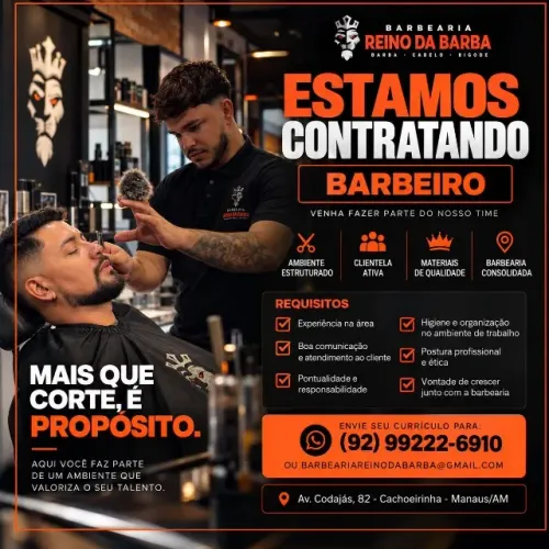 Vaga de Barbeiro Comissionado Cachoeirinha Manaus