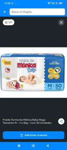 Fraldas descartáveis turma da Monica tamanho M, com 50 unidades