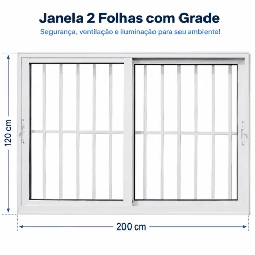 Janela de Alumínio 120x200 ,2 Folhas com Grade linha premium direto da fabrica