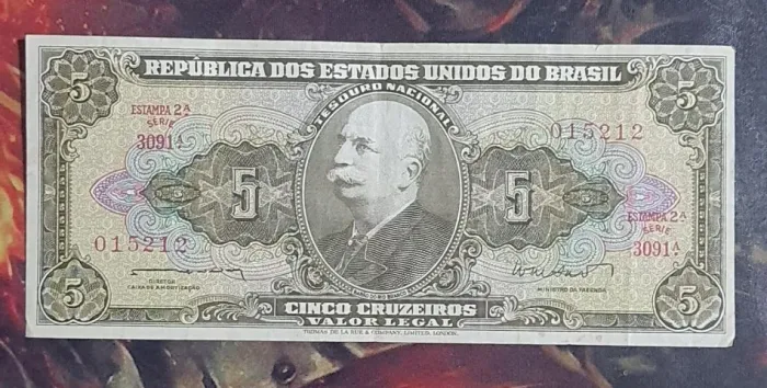Nota de 5 Cruzeiros Estampa 3 Antiga Colecionador Rara Valor Histórico