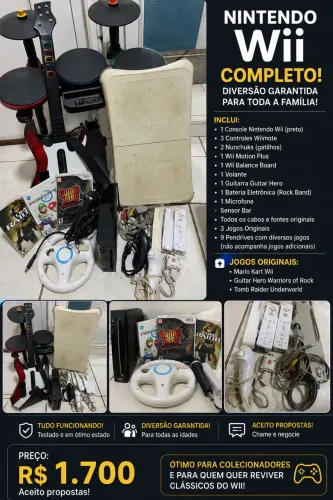 ? Nintendo Wii Completo + Guitar Hero + Bateria + Balance Board + Mario Kart Wii