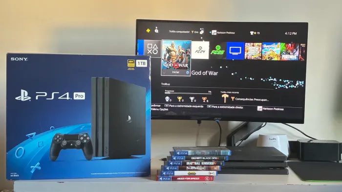 PS4 Pro 1TB na Caixa + 5 Jogos e Controle Original - Excelente Estado