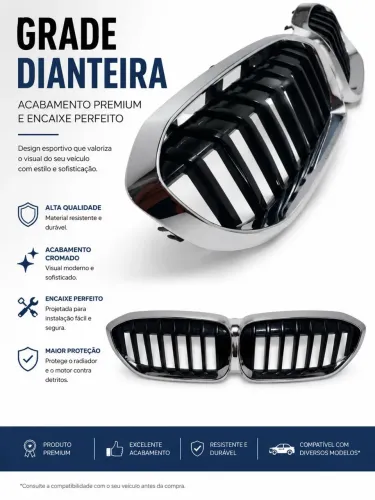 Grade Dianteira Original BMW 320i G20 Cromada OEM Perfeito Estado