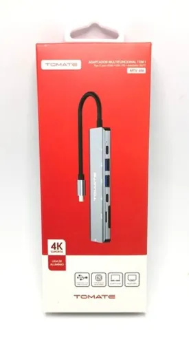 Hub Adaptador para entrada USB-C - 7 em 1 Modelo Premium Tomate Novo na Caixa