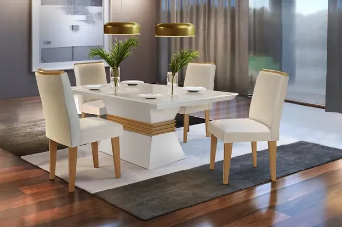 Mesa ágata canto reto com 4 cadeiras 100% MDF!!tt718m