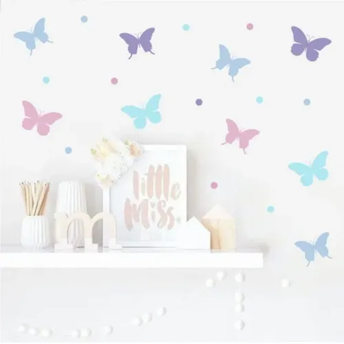 Adesivos de parede borboletas e bolinhas Candy color para decoração quarto de bebê infanti