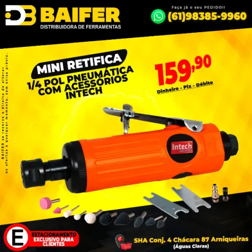 Mini Retífica 1/4 Pol Pneumática Com Acessórios Intech