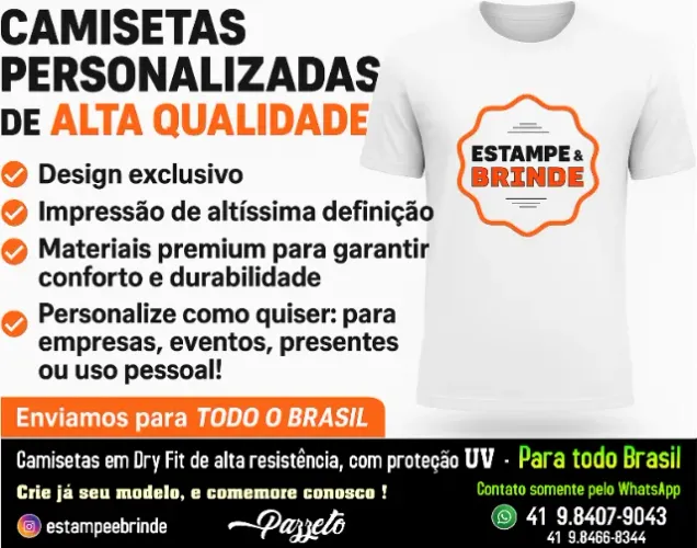 Camisetas para Futebol, Empresas, Grupos, Familia, Igreja entre outros