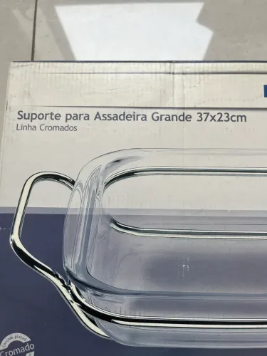 Suporte inox Brinox para travessa vidro retangular novo 