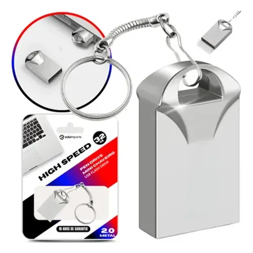 Pen Drive USB Drive 32GB Alumínio Chaveiro - R$ 49,99