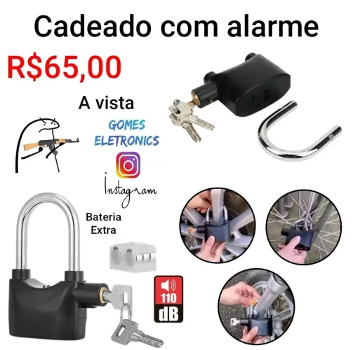 Cadeado com alarme som alto 110db para Moto Carro Casa etc R$165,00