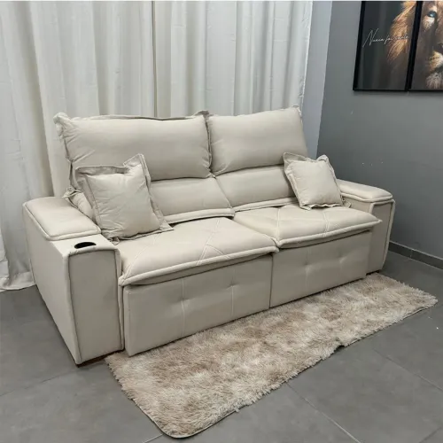 Sofá Retrátil e Reclinável com Porta Copos e Molas Bonnel p443