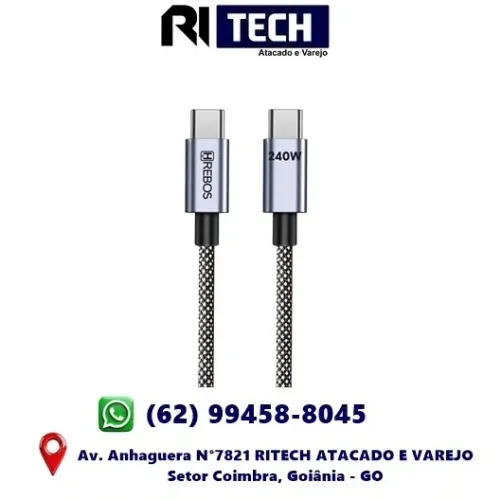 Cabo Turbo Usb-C 240w 2 Metros Nylon Trançado Premium Macbook Notebooks Celulares Tablet