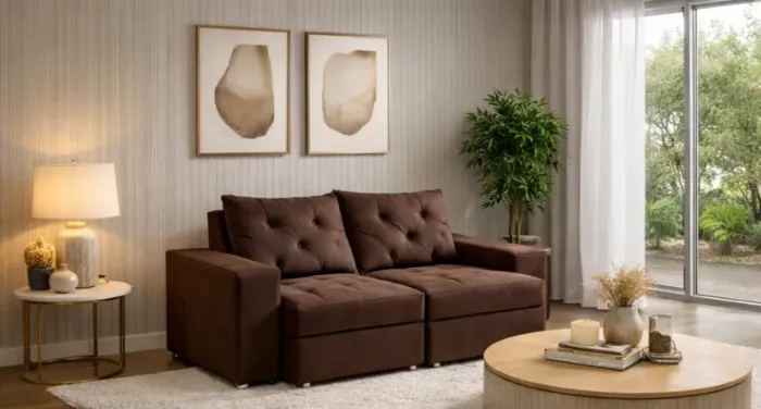 sofa retratil 3 lugares marrom novo