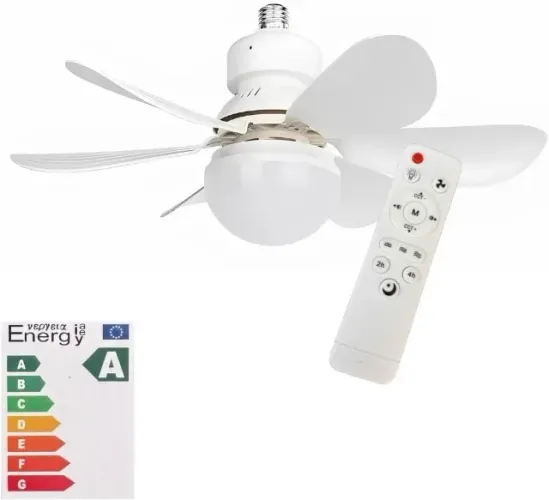 Ventilador de Teto com Lâmpada Encaixe E27 Led 30w Silencioso e Inteligente com Controle R