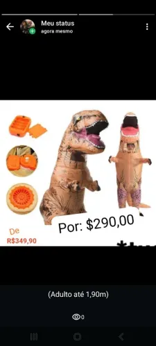 Dinossauro Fantasia Inflável - adulto