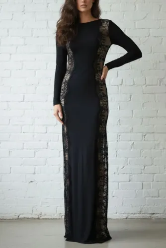 Vestido longo malha e renda