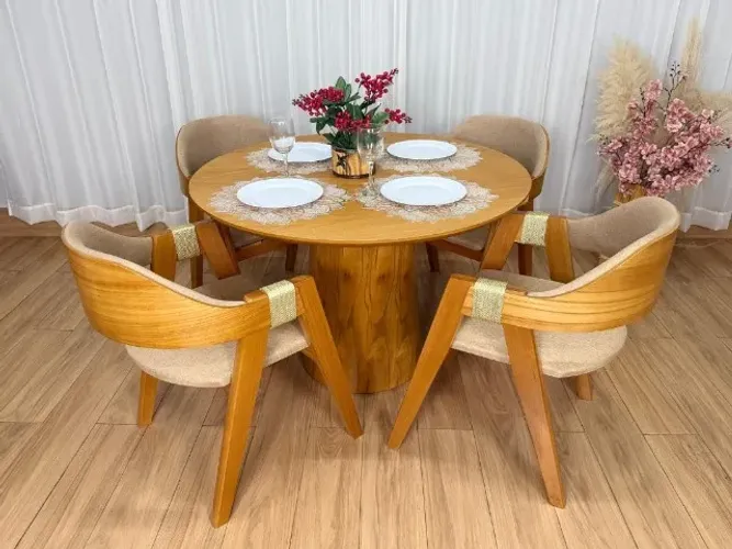Mesa de Jantar Paris Circular 1.10×1.10 c/4 Cadeiras Ravena- Entrega Rápida