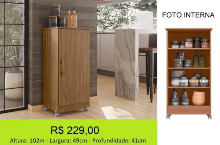 Multi uso com rodinhas e porta articulada