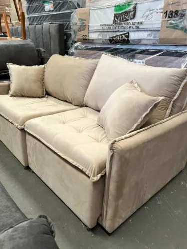 Sofá Sem Caixa com Molas Veludo Bege MOSTRUÁRIO 