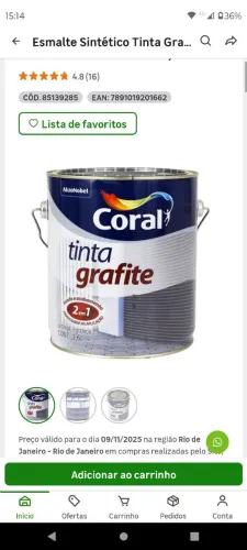 Esmalte Sintético Tinta Grafite Fosco Grafite Claro 3,6L Coral