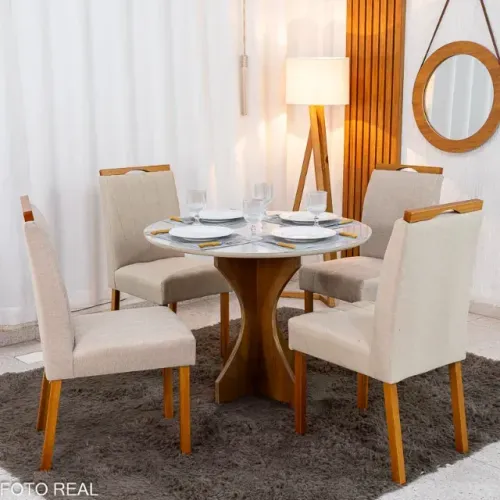 Mesa de Jantar Siena Redonda 1,00m  com 4 Cad - Produto Novo!  Pronta Entrega!  