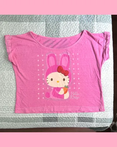Blusa Hello Kitty Coelho Kawaii Rosa Larga Oversized Bandup!