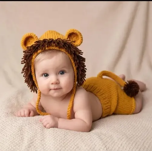 Roupas de bebê conjunto tricô newborn leaozinho ensaio fotográfico.