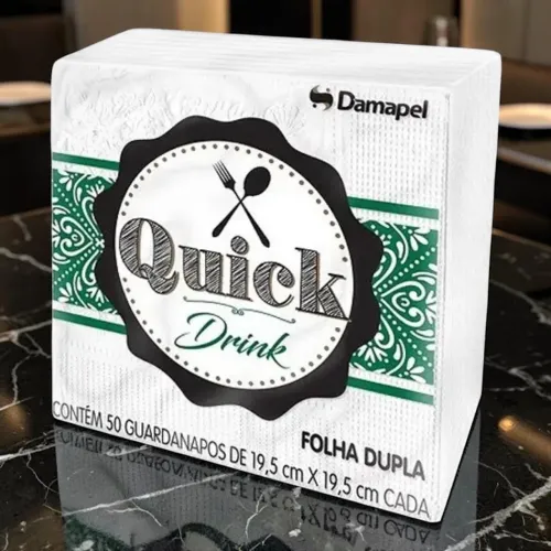 Guardanapo de papel premium folha dupla Quick Drink 19,5x19,5