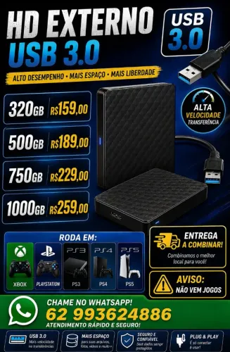 HD Externo para Vídeo Games Tv Smart Computadores Garantia Parcelo no cartão