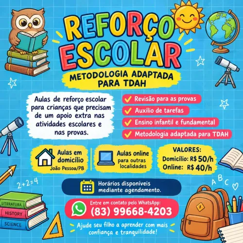 Reforço Escolar - Metodologia Adaptada para TDAH