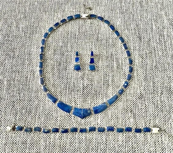 Colar brinco pulseira Lápis lazuli Conjunto colar pulseira e brinco lápis lazuli prata 