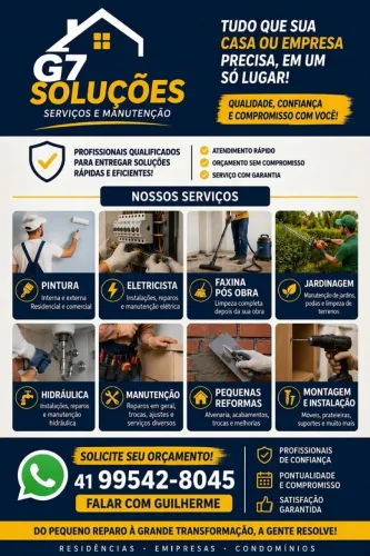 Reformas, Elétrica, Hidráulica e Limpeza de Terreno - G7 Soluções | *