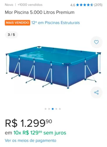 Piscina 5000L mor, acompanha capa, flutuador para cloro e kit completo de limpeza