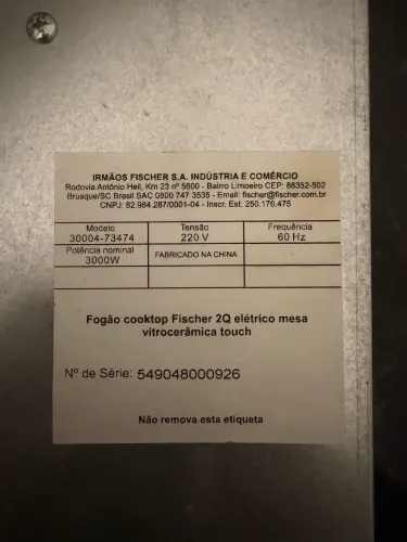 Cooktop Fischer 2 Bocas Elétrico Vitrocerâmico Touch 220V usado