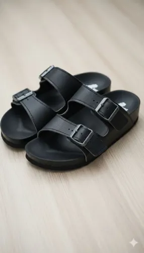 Sandália Ortopédica Pés Sem Dor - Preta - Couro e Conforto Premium