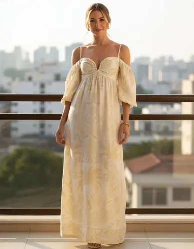 vestido cropped tina estampado longo