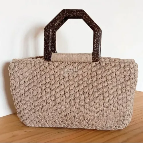 bolsa bege fio náutico crochê