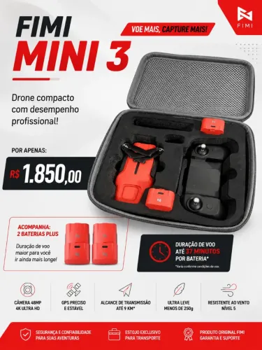 Drone fimi mini 3 com 2 baterias plus