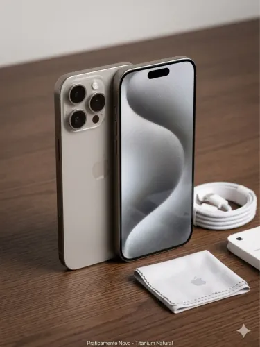 iPhone 15 Pro Max 1TB Titanium Natural - Impecável, Bateria 82% (Procedência Verificada)