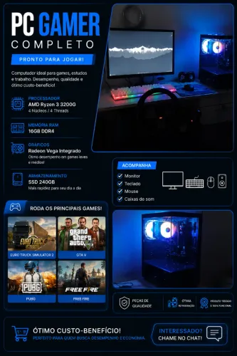 PC Gamer Ryzen 3 3200G + 16GB RAM RODA JOGOS PESADOS preço sujeito a negociação!!