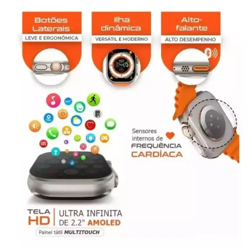 Relógio Inteligente Smartwatch Tela 2" com 7 Pulseiras