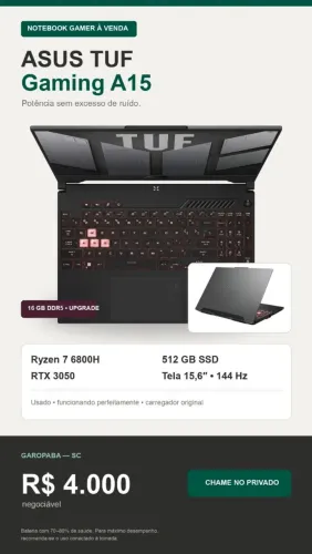 ASUS TUF Gaming A15 / Ryzen 7, RTX 3050 e 16 GB DDR5