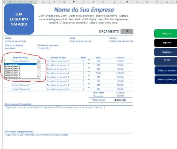 Planilha De Orçamento Automática Profissional