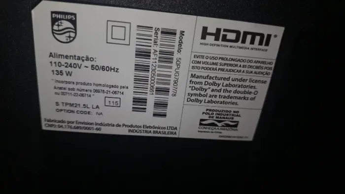 Smart TV Philips 50 Polegadas 4K UHD com Ambilight para retirar peças