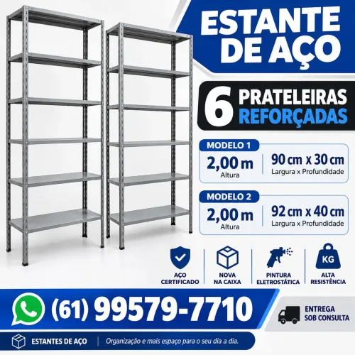 Estantes de Aço Kit 6 Prateleiras Reforçadas - Suporta até 192 KG