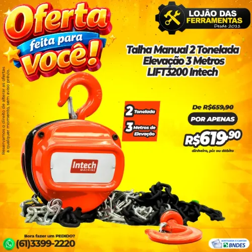 Talha 2 Tonelada Elevação 3 Metros LIFT3200 Intech