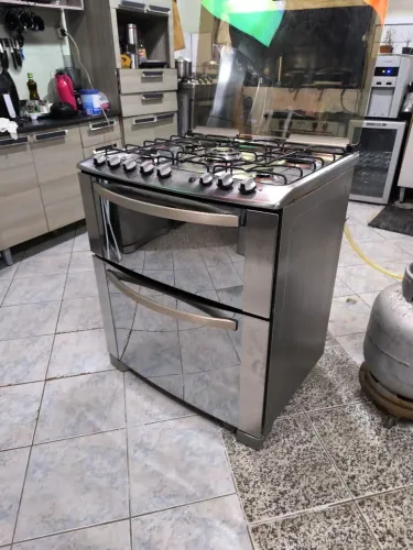 Fogão 5 Bocas Electrolux Duplo Forno em Inox Espelhado 