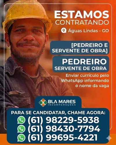 Contrata Pedreiro CLT e EMPREITA Bela Mares